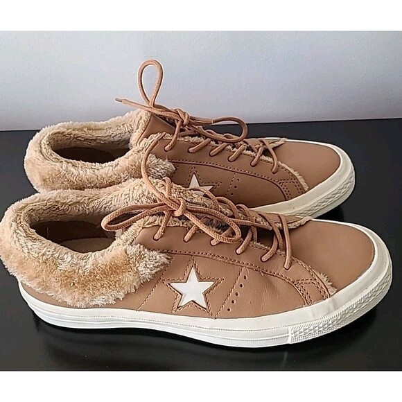 NWOB Converse Unisex One Star Tan Leather Fur Fleece Ox Jack Purcell M-7 W-9 - Picture 4 of 9